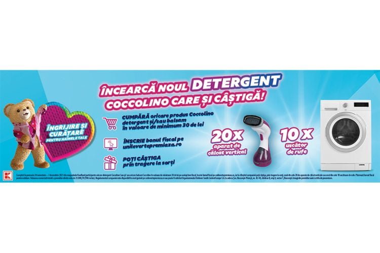 Kaufland - Incearca noul detergent Coccolino Care si castiga un aparat de calcat vertical sau un uscator de rufe!