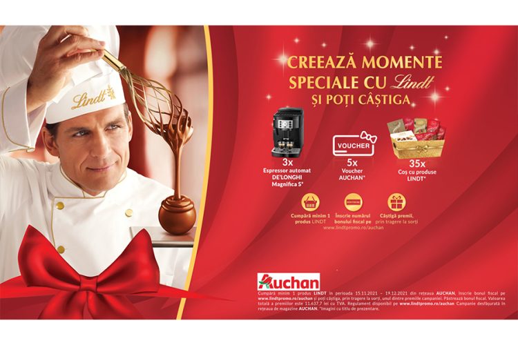 Auchan - Creeaza momente speciale cu Lindt! Castiga un voucher Auchan, un cos cu produse Lindt sau un espressor automat!