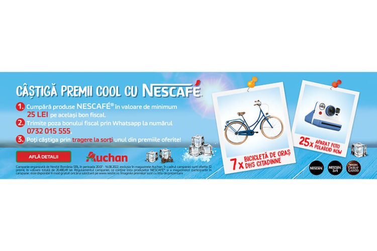 Auchan - Castiga premii cool cu NESCAFE! Castiga o bicicleta DHS sau un aparat foto Polaroid!